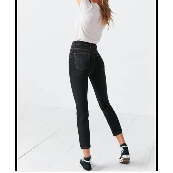 BDG Urban Outfitters Girlfriend High Rise Button Fly Jeans in Washed Black - Picture 2 of 12